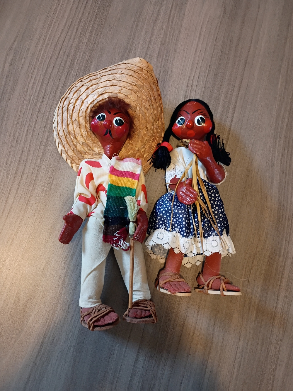 Handmade Kids' Doll Pair in Red with Blue and Multicolor Outfits